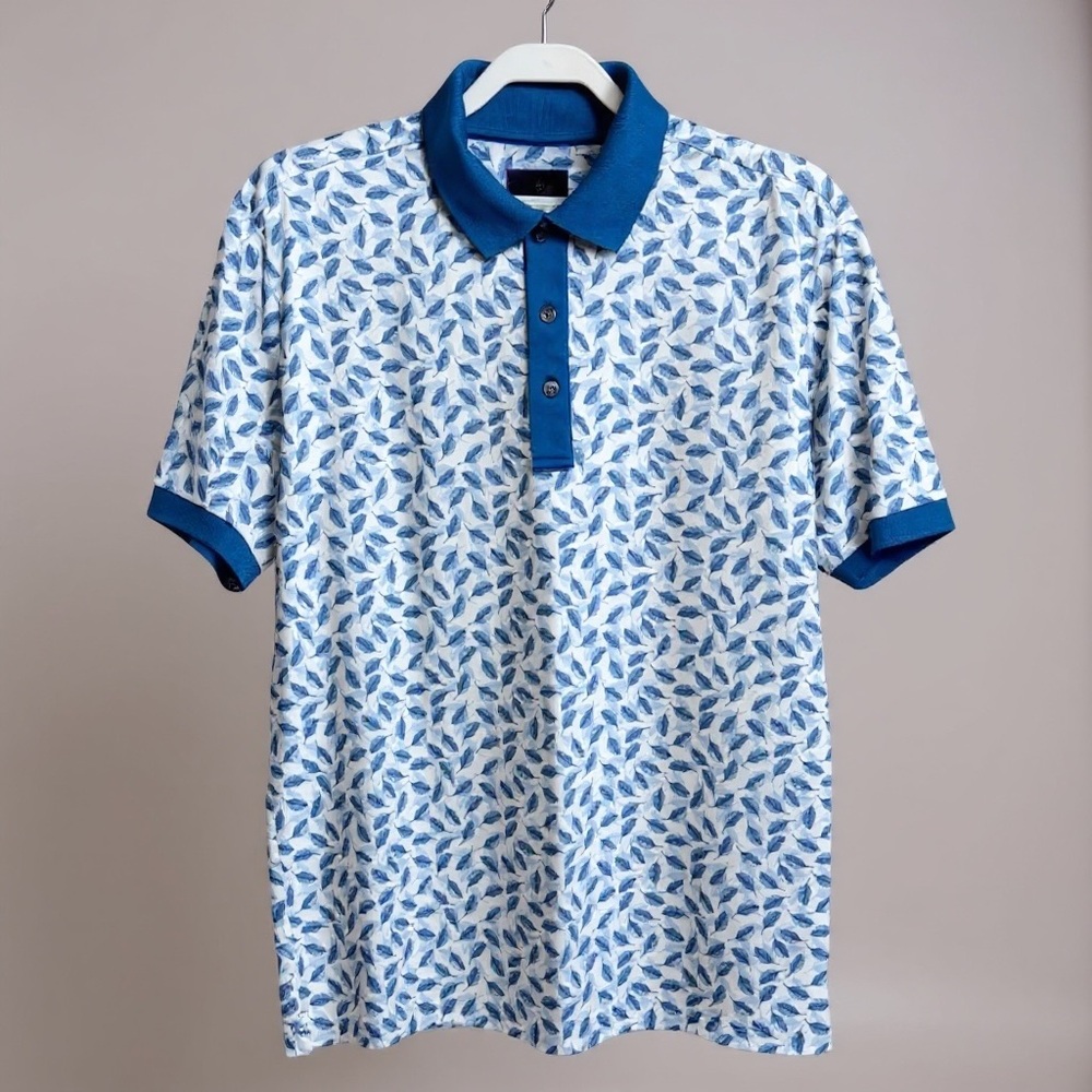 Jack Nicklaus Men’s Elegant Blue Leaf Pattern Golf Performance Polo Shirt Size M